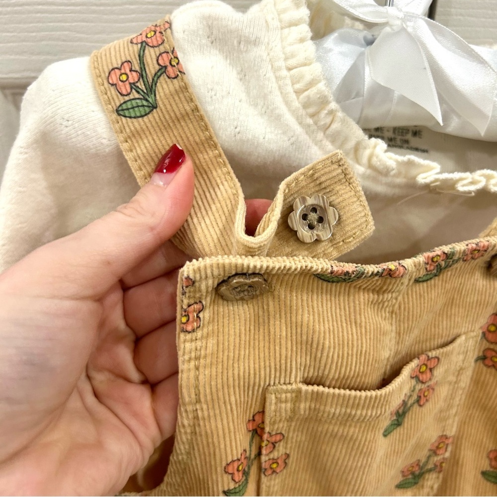 NEXT Baby Floral Corduroy Overalls Outfit Set 12–18M - Picture 2 of 7